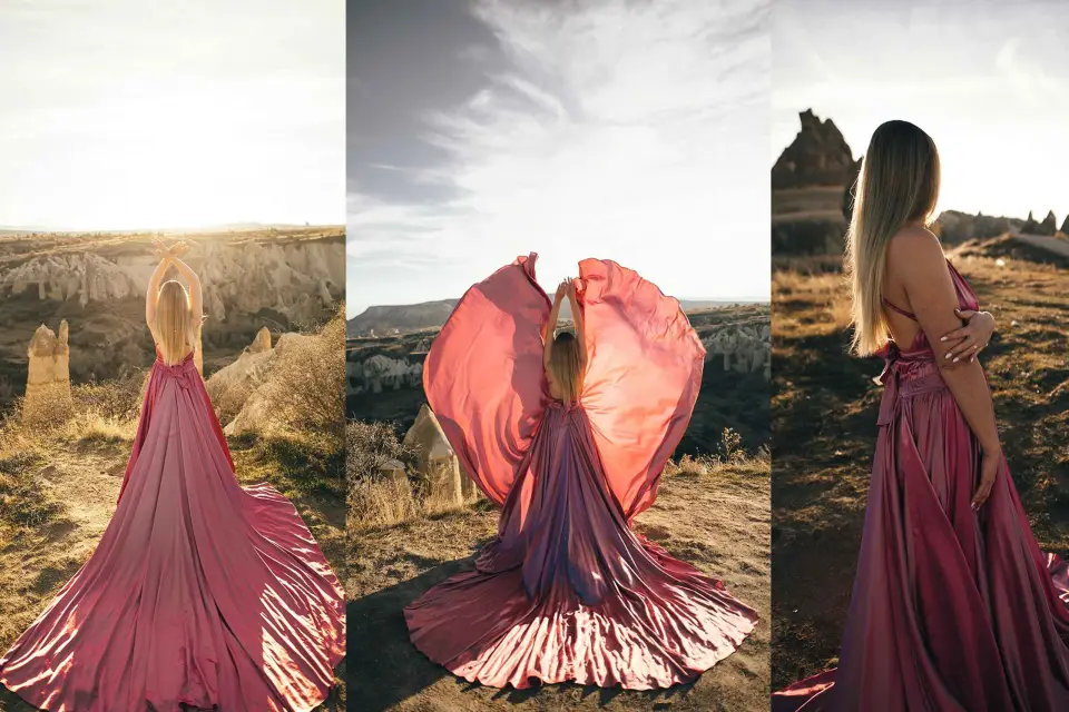 Göreme: Alquiler de vestidos voladores de satén en Capadocia