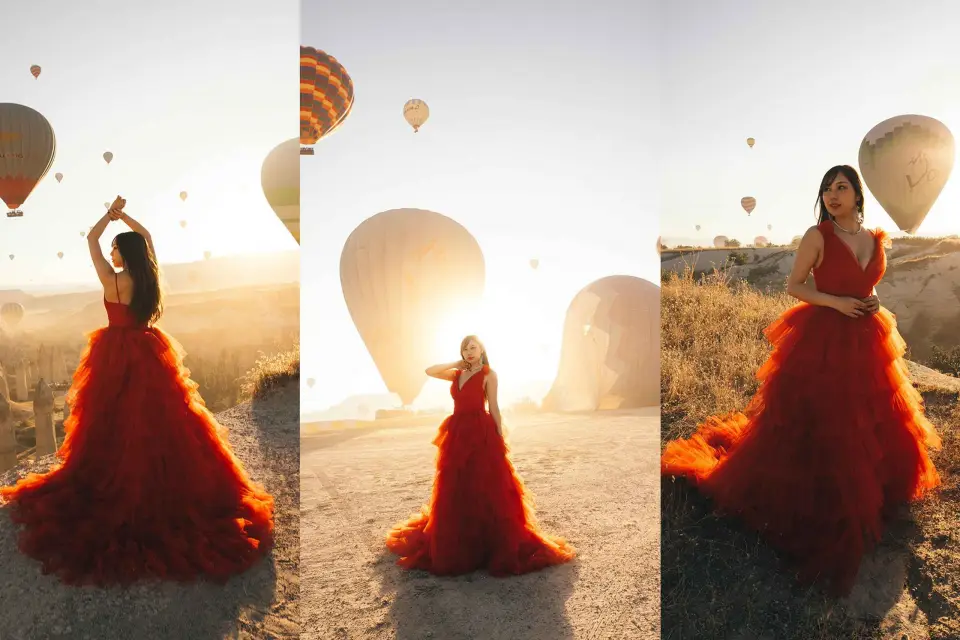 Capadocia: Sesión fotográfica con vestidos voladores