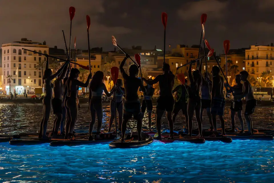 Starlight Paddlesurf during the night in Barcelona
