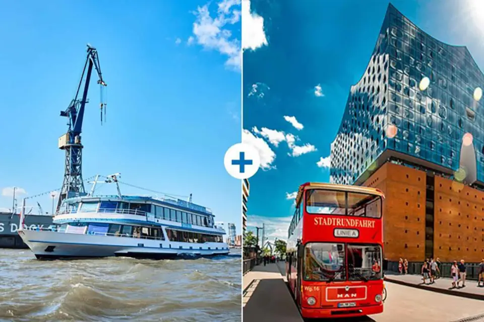 Hamburgo: Crucero por el puerto y tour en autobús turístico con paradas libres