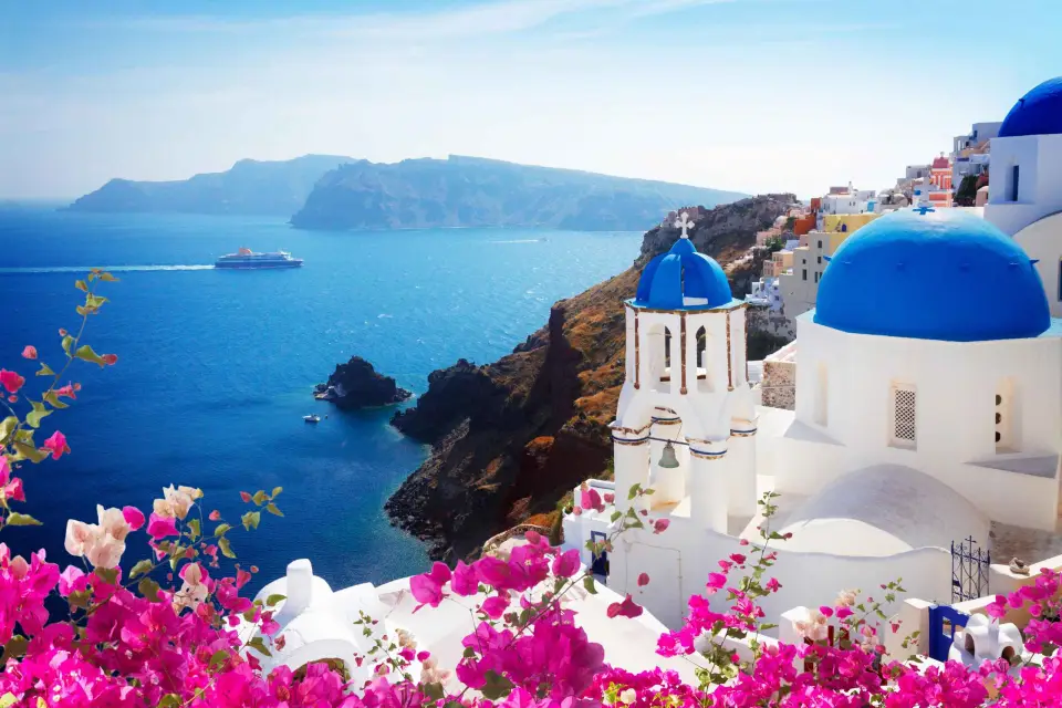 Santorini: Excursión guiada en tierra con traslados en barco