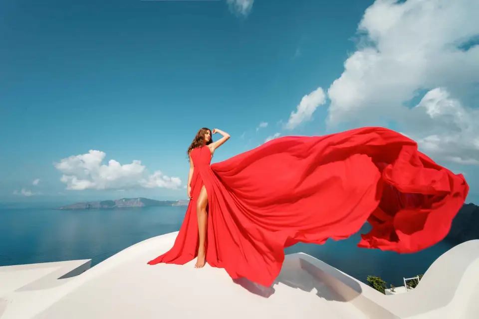 Santorini: Sesión de fotos con vestido volador
